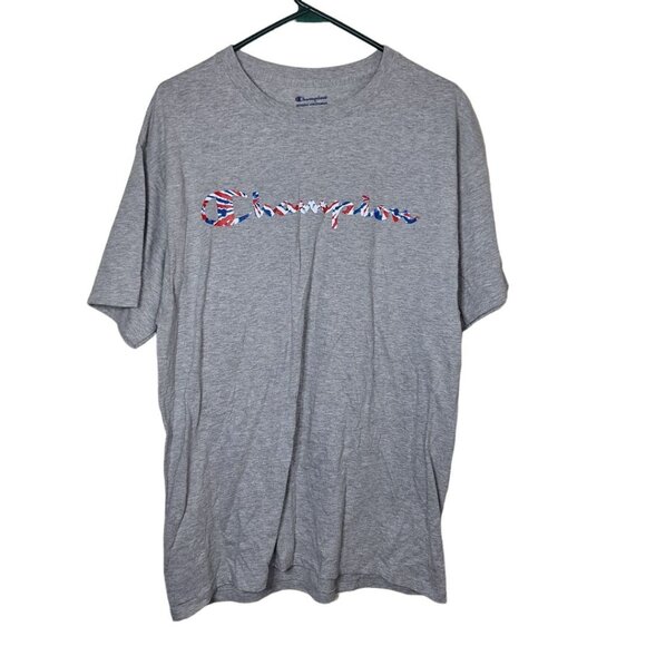 Champion Patriotic Tee Shirt Gray Basic Short Sleeve Womens Large Unisex Active - Picture 1 of 8